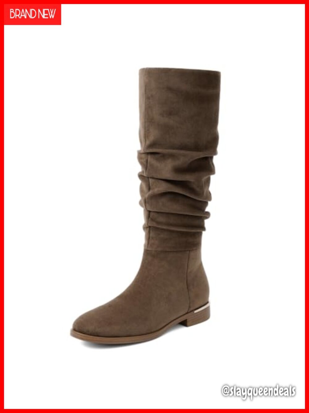 Slouchy Suede Knee High Boots Flat Ruched Round Toe Womens Tall Boots
